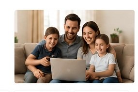 Family using a connected device at home